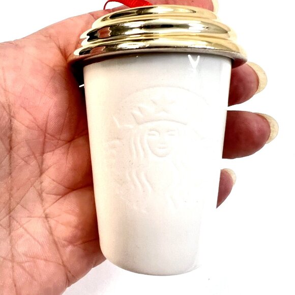 Christmas Ornament STARBUCKS 2013 Mini Coffee Cup White Porcelain Holiday Decor - Picture 1 of 4